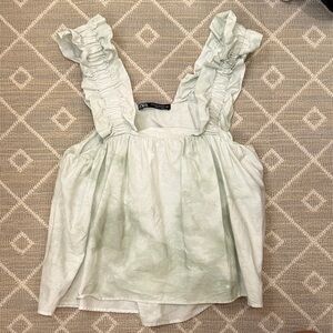 Zara Light Green Tie Die Ruffled Tank Top
